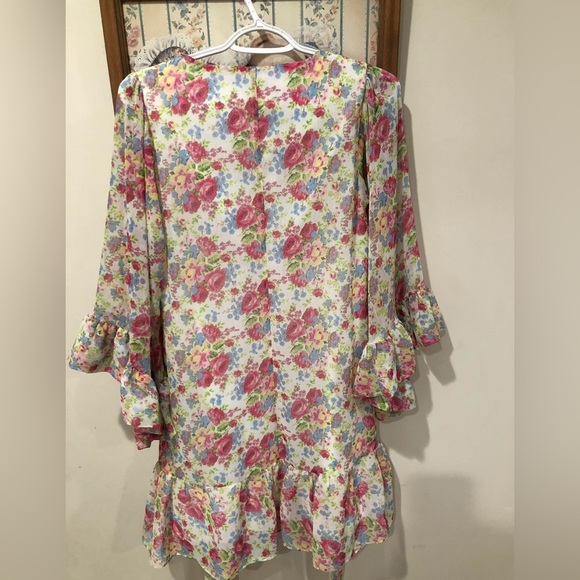 🍒RARE BETSEY JOHNSON Floral Rose BAMBI Boho Slip Bell Sleeves DRESS S  🍒✨ - Picture 6 of 13